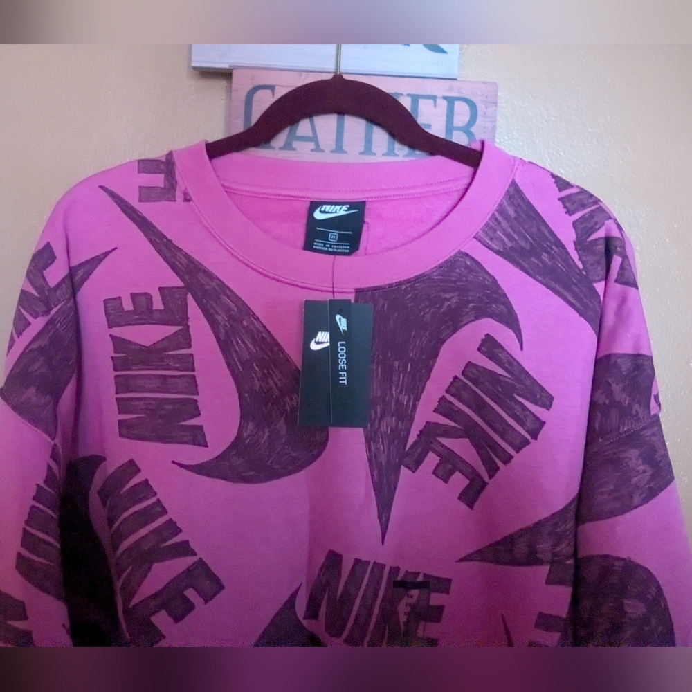 Nike Fushia Pink and Purple All Over Logo Sweatshirt Sportswear Women's 3x New - Picture 6 of 12